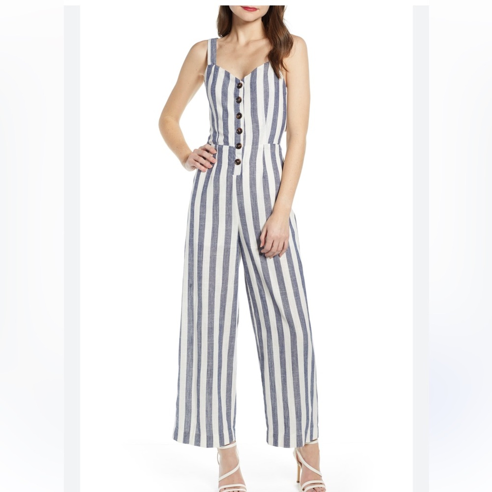 Japna Blue and White Striped Jumpsuit